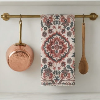 Elegant Vintage Persian Floral Warm Terra-Cotta Tea Towel