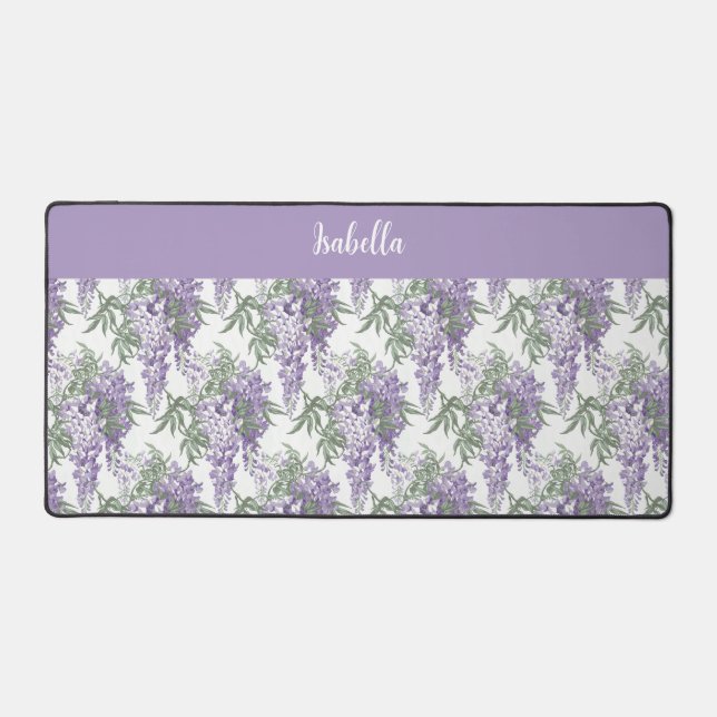 Elegant Vintage Personalised Purple Wisteria  Desk Mat (Front)