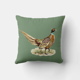 Elegant Vintage Pheasant Bird on Green Cushion