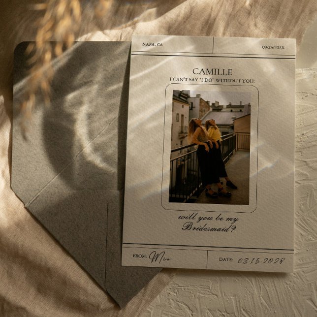 Elegant Vintage Photo Bridesmaid Proposal Card (Creator Uploaded)