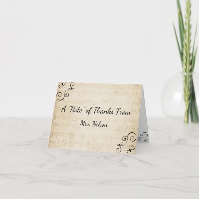 Elegant Vintage Piano Music Teacher Thank You Card (Front)