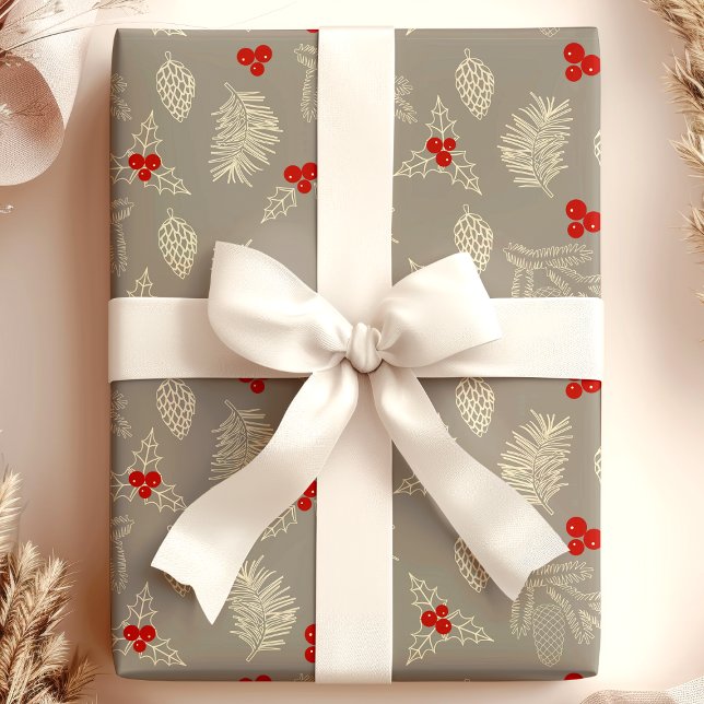 Elegant Vintage Pinecones and Berries Holiday Wrapping Paper (Creator Uploaded)