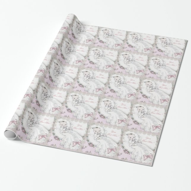 Elegant Vintage Pink Baby Shower Wrapping Paper (Unrolled)
