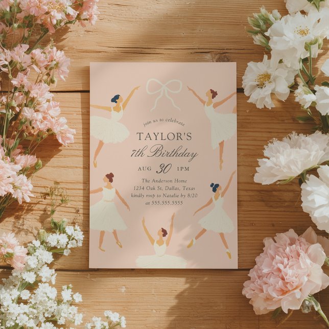Elegant Vintage Pink Ballerina Birthday Invitation (Creator Uploaded)