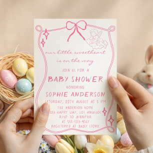 Elegant Vintage Pink Bow Baby Shower Invitation