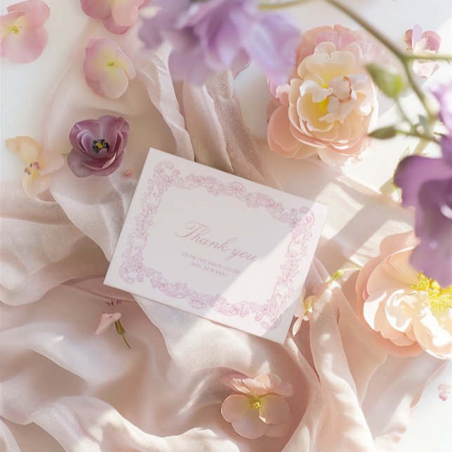 Elegant Vintage Pink Bridal Shower Thank You Card (Elegant Vintage Pink Bridal Shower Thank You Card)