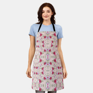 Elegant Vintage Pink & Burgundy Floral Pattern Apron