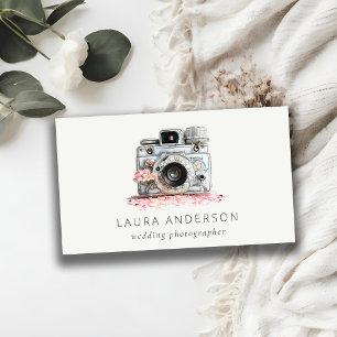 Elegant Vintage Pink Floral Camera Photography  Business Card