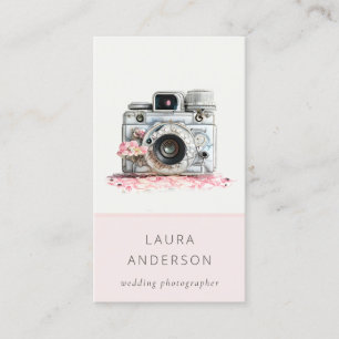 Elegant Vintage Pink Floral Camera Photography Business Card