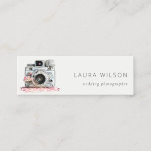 Elegant Vintage Pink Floral Camera Photography  Mini Business Card