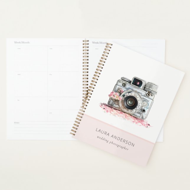 Elegant Vintage Pink Floral Camera Photography Planner (Display)