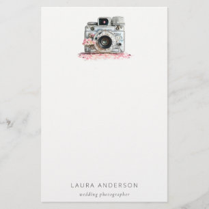 Elegant Vintage Pink Floral Camera Photography Stationery