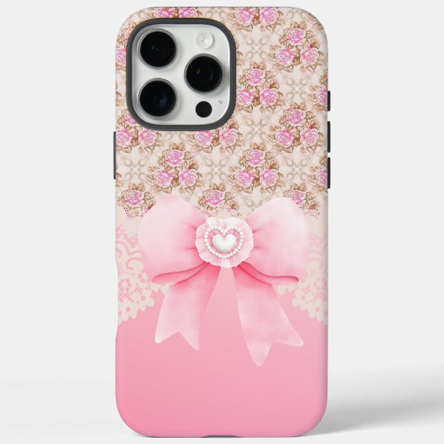 Elegant Vintage Pink Floral iPhone 16 Case (Back)