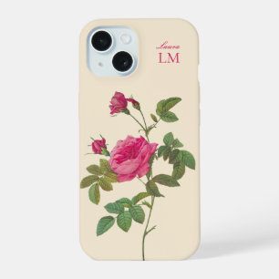 Elegant Vintage Pink Floral Monogram iPhone 15 Case
