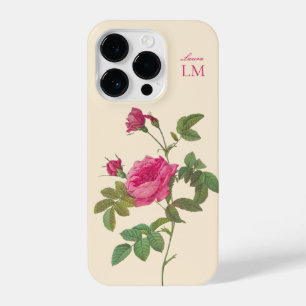 Elegant Vintage Pink Floral Monogram  iPhone 14 Pro Case