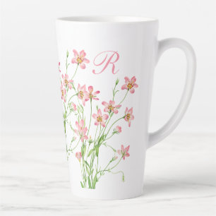 Elegant Vintage Pink Floral Monogram Large Latte Mug