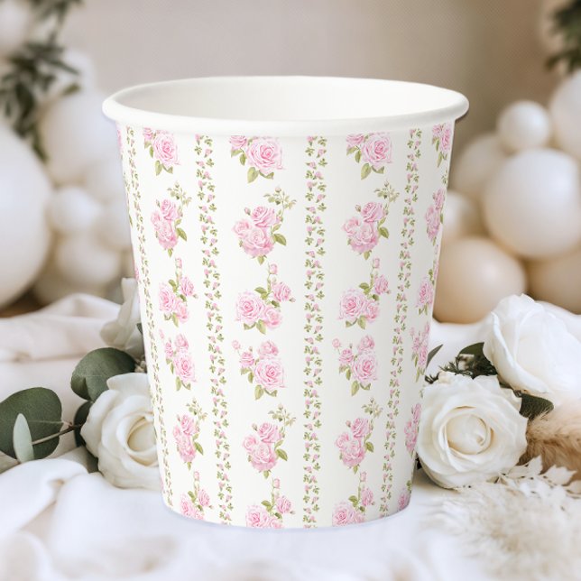 Elegant Vintage Pink Floral Paper Cups (Creator Uploaded)
