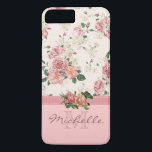 Elegant Vintage Pink Floral Rose Monogram Name Case-Mate iPhone Case<br><div class="desc">This case features an elegant vintage floral pink rose pattern on the top, a mauve ribbon, two beautiful roses placed on the ribbon, and a rose colour bottom. There you can customise the monogram and the name. Eliminate an element to just have a monogram or just a name, it&#39;s up...</div>