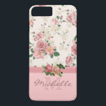 Elegant Vintage Pink Floral Rose Monogram Name Case-Mate iPhone Case<br><div class="desc">This case features an elegant vintage floral pink rose pattern on the top, a mauve ribbon, two beautiful roses placed on the ribbon, and a rose colour bottom. There you can customise the monogram and the name. Eliminate an element to just have a monogram or just a name, it&#39;s up...</div>