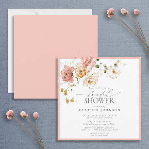 Elegant Vintage Pink & Gold Floral Bridal Shower Invitation