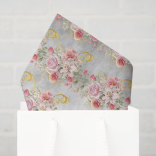 Elegant Vintage Pink Gold Floral Decoupage Tissue Paper