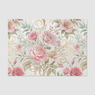 Elegant Vintage Pink Gold Florals Wedding   Tissue Paper