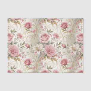 Elegant Vintage Pink Gold Florals Wedding   Tissue Paper