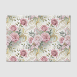 Elegant Vintage Pink Gold Florals Wedding Tissue Paper