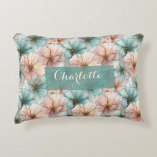 Elegant Vintage Pink & Green Floral Personalized Decorative Cushion