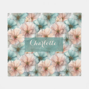 Elegant Vintage Pink & Green Floral Personalized Fleece Blanket
