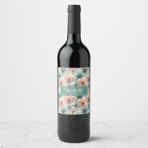 Elegant Vintage Pink & Green Floral Personalized Wine Label