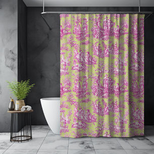 Elegant vintage pink green toile de jouy shower curtain