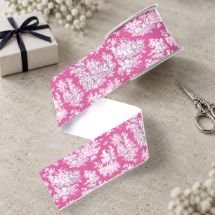 Elegant vintage pink magenta lake toile de jouy grosgrain ribbon