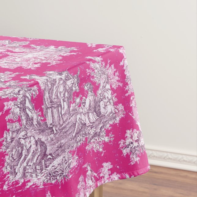 Elegant vintage pink magenta lake toile de jouy  tablecloth (In Situ)