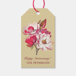 Elegant Vintage Pink Magnolia Beige Burgundy Gift Tags