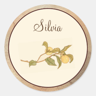 Elegant Vintage Pink Monogram and Yellow Orange Classic Round Sticker