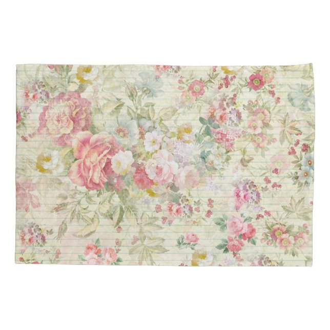 elegant vintage pink pastel floral pattern pillowcase (Back)