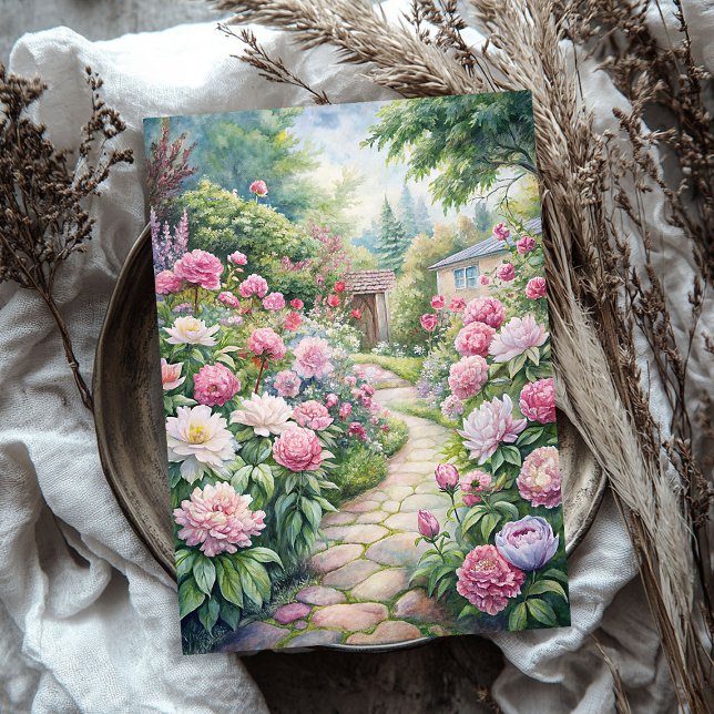 Elegant vintage pink peonies garden rice paper (Elegant vintage pink peonies garden rice paper)
