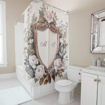 Elegant Vintage Pink Peonies Rococo Wedding Crest