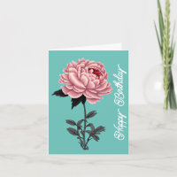 Elegant Vintage Pink Peony Happy Birthday Green