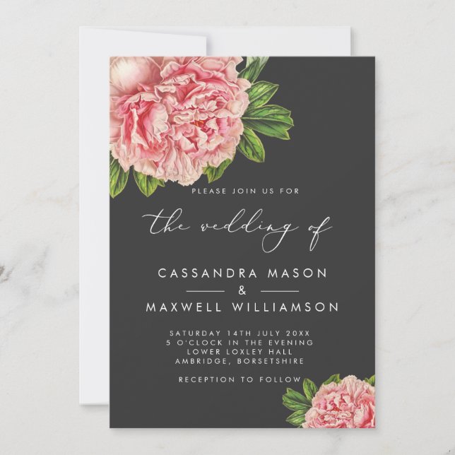 Elegant Vintage Pink Peony Wedding Invitation (Front)