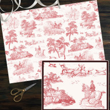 Elegant Vintage Pink Red Horse Hunting Toile