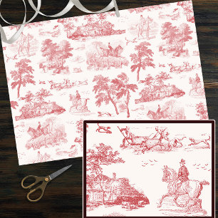 Elegant Vintage Pink Red Horse Hunting Toile Tissue Paper