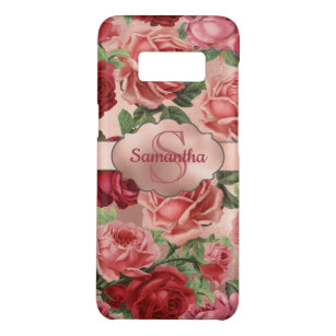Elegant Vintage Pink Red Roses Floral Monogrammed Case-Mate Samsung Galaxy S8 Case