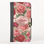 Elegant Vintage Pink Red Roses Floral Monogrammed Case<br><div class="desc">Chic, Elegant, Vintage, Pink, Pale violet red, roses floral name phone case. Romantic, girly design an elegant vintage floral pink, pale violet red roses with green leaves pattern on rose gold background, with rose gold label. You can customise with your name and monogram. If you do not need personalise you...</div>