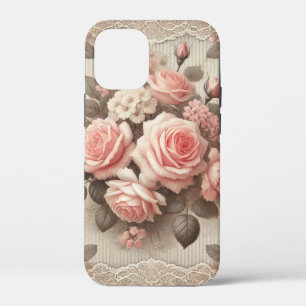 Elegant Vintage Pink Rose Floral with Lace  iPhone 12 Mini Case