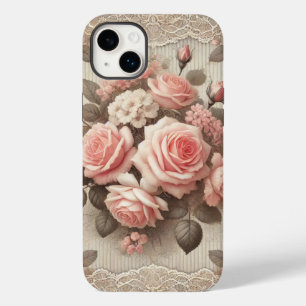 Elegant Vintage Pink Rose Floral with Lace Case-Mate iPhone 14 Plus Case