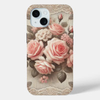 Elegant Vintage Pink Rose Floral with Lace