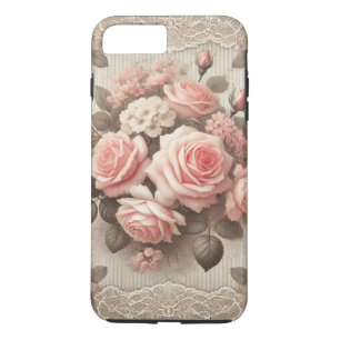Elegant Vintage Pink Rose Floral with Lace Case-Mate iPhone Case