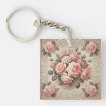 Elegant Vintage Pink Rose Floral with Lace